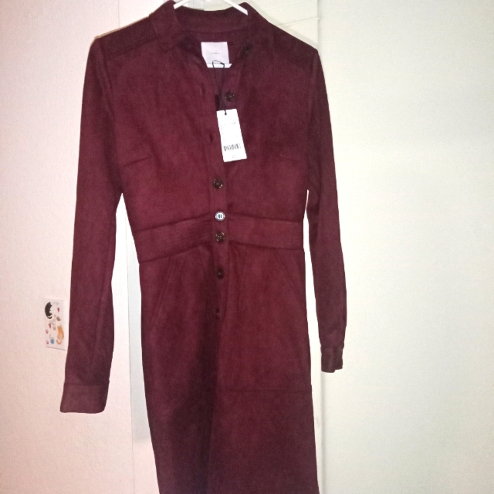 A Loves A  Faux Suede Button Front Long Sleeve Mini Shirt Dress